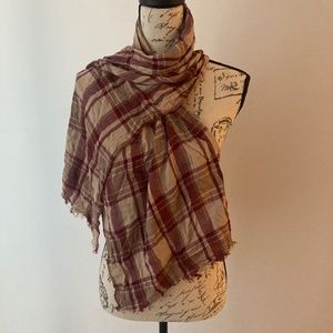 🩵 Cotton Linen Scarf Burgundy & Tan 54 Inch